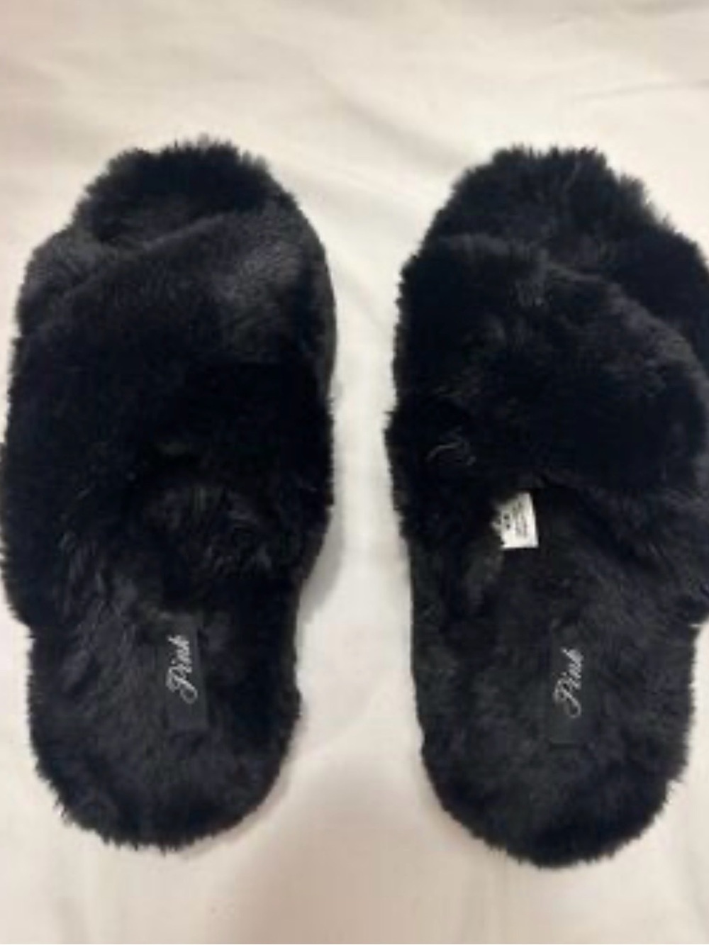 PINK Victoria's Secret Black Plush Slide Slippers